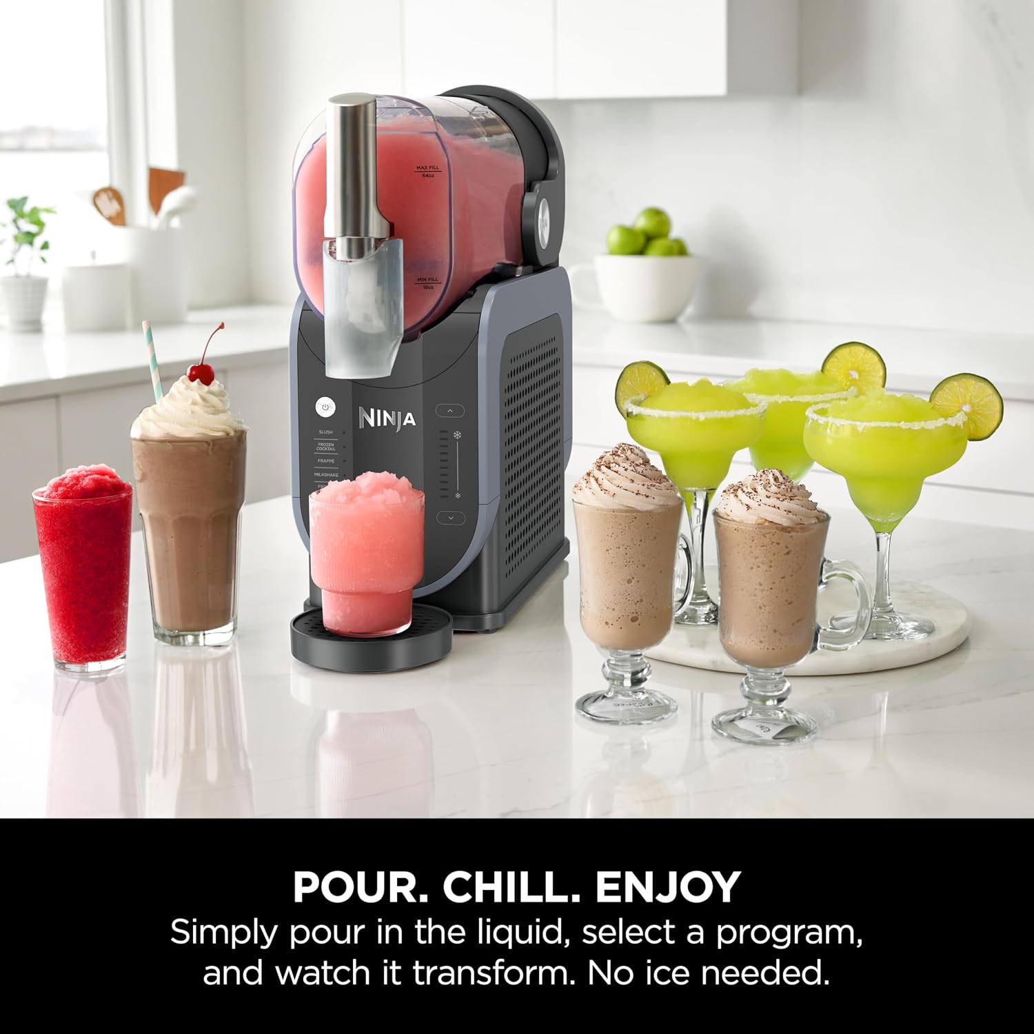 Ninja SLUSHi Frozen Drinks Maker, Create Slush, Frozen Cocktails, Frappé | Milkshakes & Frozen Juice, No Ice or Preperation Needed, WhisperChill Technology, 1.9l Capacity, Blue & Grey FS301UK