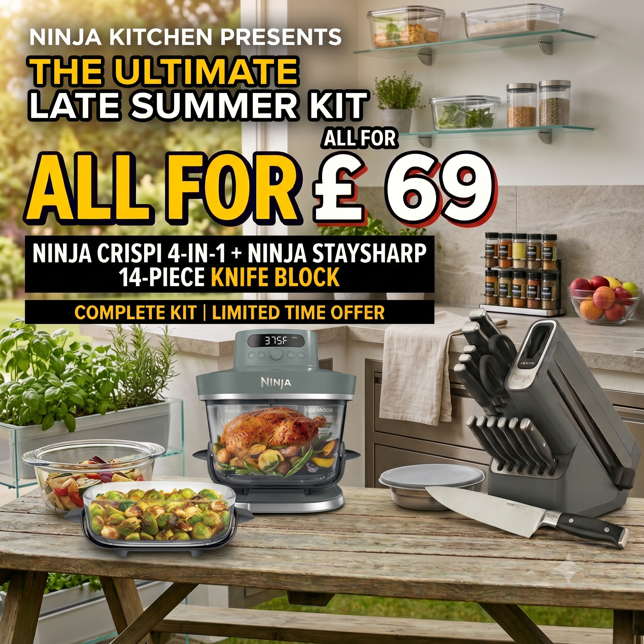 Late Summer Kit: Ninja Crispi 4-in-1 + Ninja StaySharp 14-Piece Knife Block