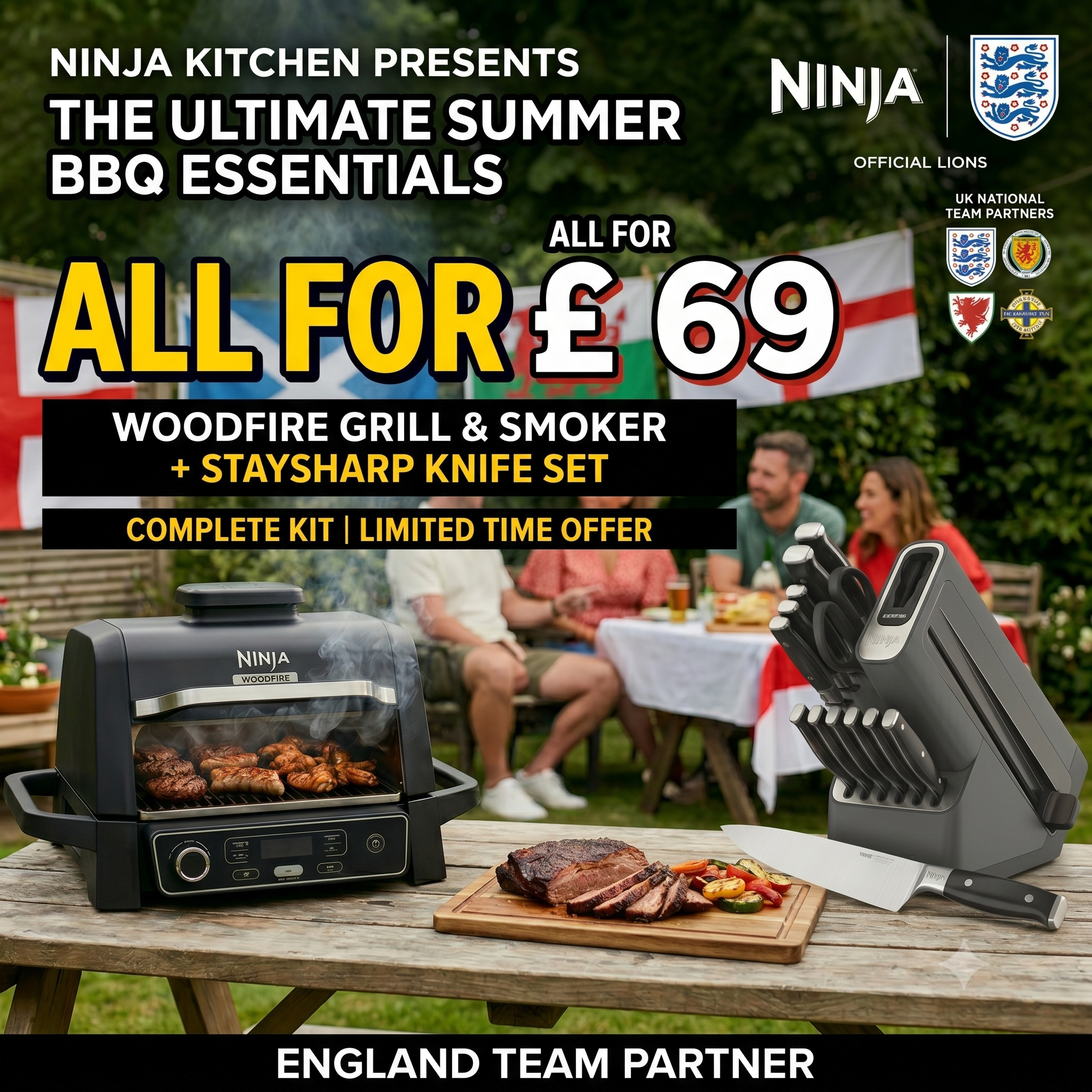 World Cup BBQ Kit: Ninja Woodfire Grill + Ninja Foodi StaySharp 14-Piece Knife Block